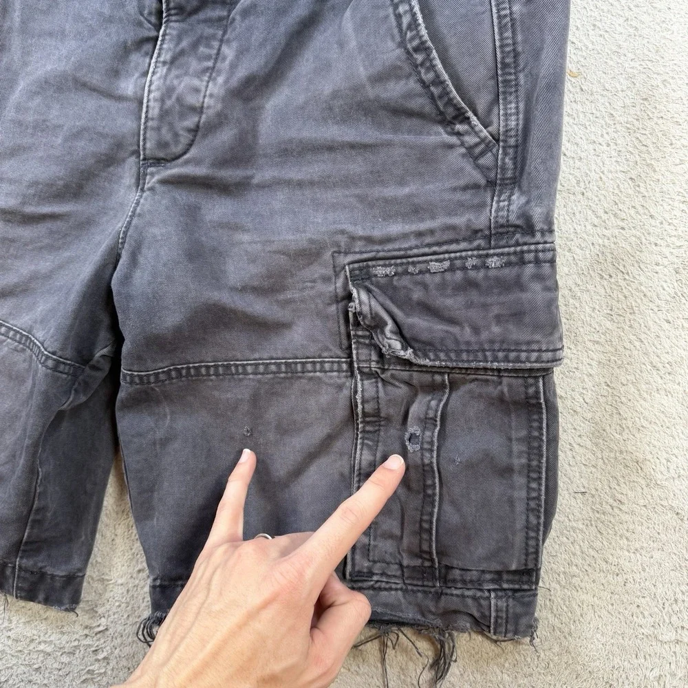 Abercrombie & Fitch Shorts Mens 31 Black Faded Cargo Drawstring Distressed Y2K
